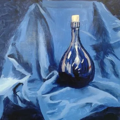 Painting of a blue bottle