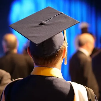 University student in cap and gown 