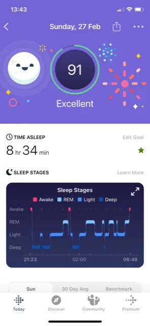 Screenshot of sleep scores