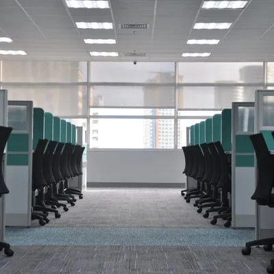 Rows of office cubicles.