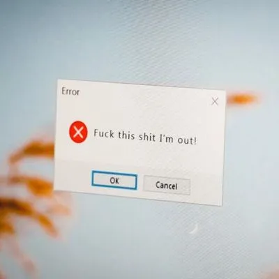 Error message reading "fuck this shit I'm out"